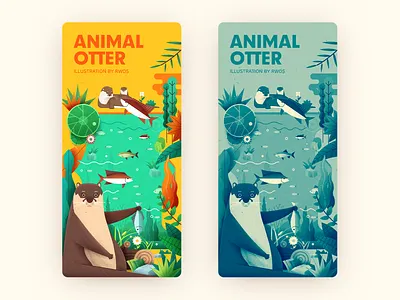 Otter ai animal china editorial fishing illustration lotus leaf lotus logo otter ps rwds sea