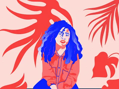 Blue hair don't care | Girl and Plants Illustration adobe art art direction artwork blue branding bulgarian concept art design graphic design graphic designers illustration illustrator inspiration landing page red vector vector illustration web design woman
