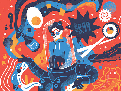 Sushi & Noodles fish food graphic design illustration noodles noods poster ramen robot soysauce space sushi woman