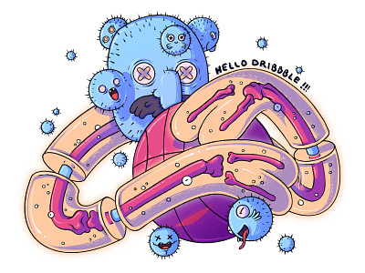 Hello Dribbble! bone cactus character cosmic creature design floating hello dribbble hellodribbble illustration line monster new transparent