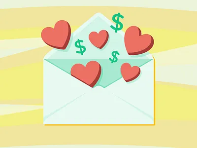 Love & Money dollar sign envelope heart