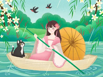 Qingming Festival cat festival rain spring 女孩