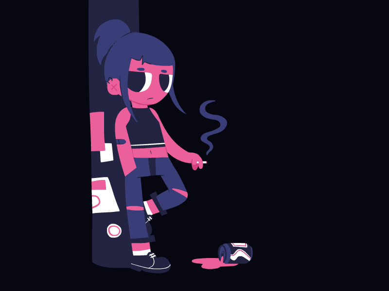 3 a.m. 2d animated animation cell character design city cool cute frame full gif girl illustration lights loop motion night smoke