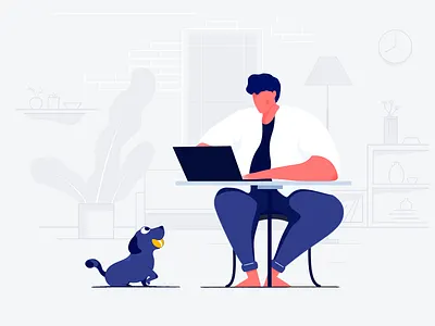 Enjoy your work character design dog dog grooming flower furniture illustration interface lovely room the man ui web