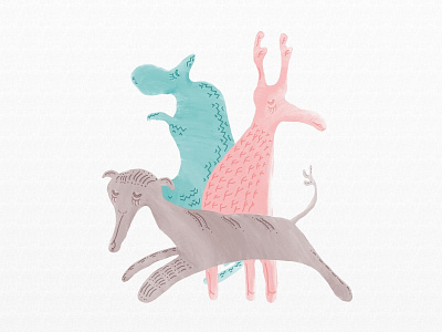 The pattern turned into another form 2d animals blue brown children color digital green illustration pink