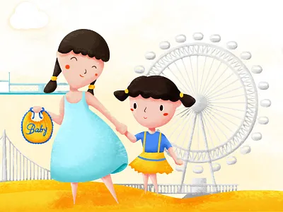 World illustration London child illuatration london london bridge mom the london eye uk world