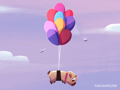 Pug balloons character design colourful colours concept art cute dog dragonfly illustration ipad procreate pug sky vibrant