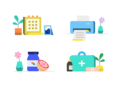 Colorful Spot Illustrations! colorful cute delightful flower health illustration lifestyle office plant playful