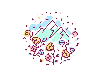 Mountains and Flowers clean color design edgy flat flowers glyph icon icons illustration line logo mountains shape simple vector