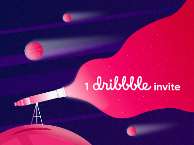 1 Dribbble Invite asteroid branding candy comet dribbble dribbble invitation invite pink planets purple space stars telescope
