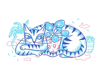 Cats'n'plants animal animals assistant cat character character design drawing illustration illustrator pets photoshop plants tablet wacom workspace