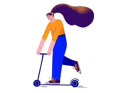 Scooting character deisgn digital drawing flat girl illustration minimal procreate scooter web