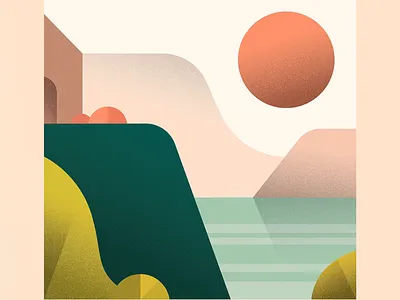 The House by the Cliff beach colors illustration illustrator mountains vector illustration warm