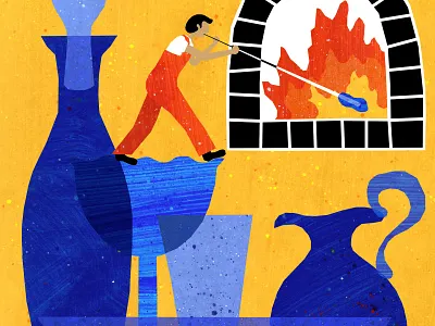 Blue Glass blue blue glass bristol blue glass glass glass blowing glassblowing hot illustration illustration art illustrations oven
