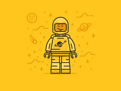 Mellow Lego astronaut bold character flat flat design icon illustration lego minimal retro space stars symbol