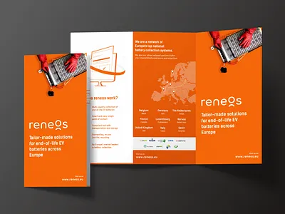 Flyer Reneos batteries flyer flyer artwork folder graphic graphic design illustration orange paper print print design trifold visual design