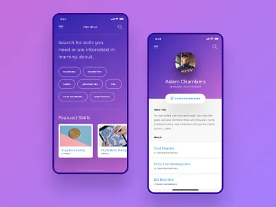Exlab Hackathon app avatar crypto exchange hackaton profile search skills tags ui ux