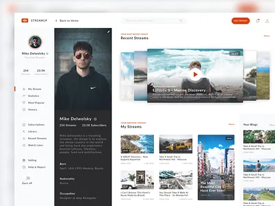 Daily UI - Day #006 - User Profile - Light Theme app apps application daily ui sketch streamer streaming app ui interface uiux design