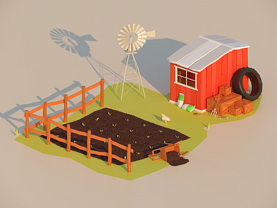 Cute Farm 3d ambiance cartoon chicken environment farm field illustration isometric lettuce low poly lowpoly minimalist