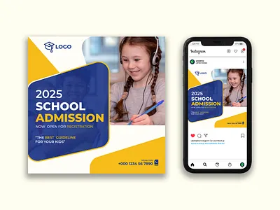 School Admission Social Media Post Design Template ad banner ads advertising design banner design branding design facebook ad facebook ads facebook banner facebook post design google ad banner graphic design illustration instagram banner instagram post instagram post design logo school admission social media post vector