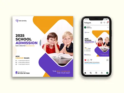 School admission social media post and Instagram post template academy poster ad banner admission admission banner ads banner design branding college poster design education post facebook ads facebook banner facebook poster google ad banner graphic design instagram banner logo school admission social media poster student post