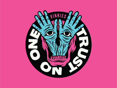 Trust no one badge illustration new york nyc punk skate skull trust type typography