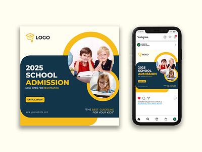 School admission social media post and Instagram post template academy poster ad banner admission admission banner ads banner design branding college poster design education post facebook ads facebook banner facebook poster google ad banner graphic design instagram banner logo school admission social media poster student post