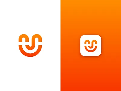 U / Smile face gradient happy icon letter logo mark smile smiley symbol u