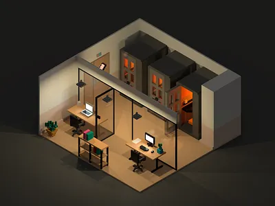 Wework Voxel View - WVV 3d coworking desk illustration iso isometric lights magicavoxel minimalist render voxel voxel art voxels wework work