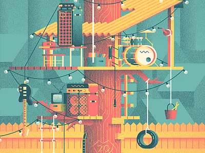 Cruiserweight Poster amp band bass drums fence gig poster grain guitar illustration tree house