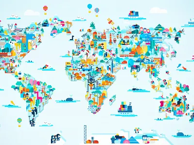 world map 2d character illustration vector world map