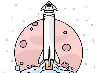 (26/100) Mission to Mars 100 day challenge design dreams elon musk flat illustration mars minimal mission nasa red planet rocket space spaceship spaceships spacex stars universe vector