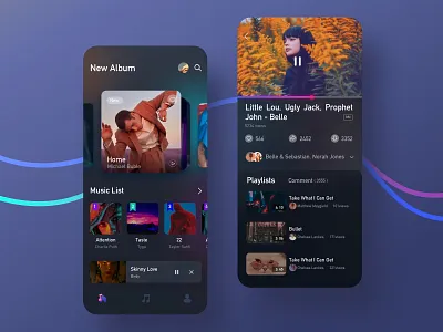 Music2 app blue color dark fashion music music app player ui