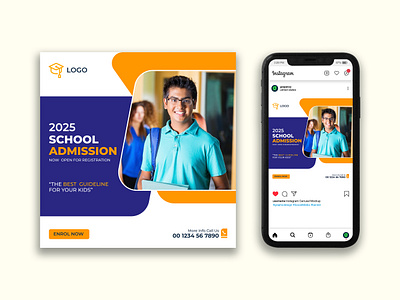 School admission social media post and Instagram post template academy poster ad banner admission admission banner ads banner design branding college poster design education post facebook ads facebook banner facebook poster google ad banner graphic design instagram banner logo school admission social media poster student post