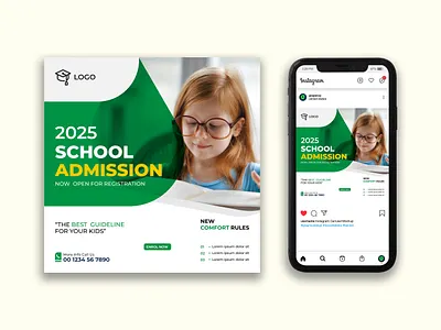 School admission social media post and Instagram post template academy poster ad banner admission admission banner ads banner design branding college poster design education post facebook ads facebook banner facebook poster google ad banner graphic design instagram banner logo school admission social media poster student post