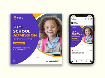 School admission social media post and Instagram post template academy poster ad banner admission admission banner ads banner design branding college poster design education post facebook ads facebook banner facebook poster google ad banner graphic design instagram banner logo school admission social media poster student post
