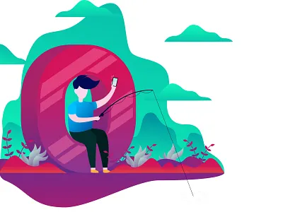 Man Fishing and Selfie Flat design art design fish fishing flat flat design illustration logo design man people sample selfie simple slab study vector