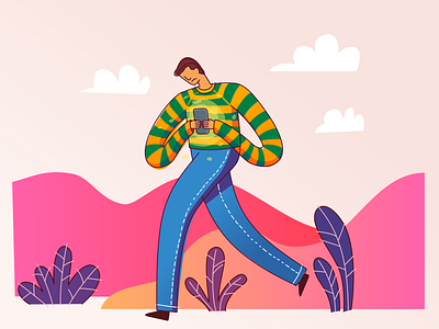 Afternoon Walk banner illustration park smartphone young man