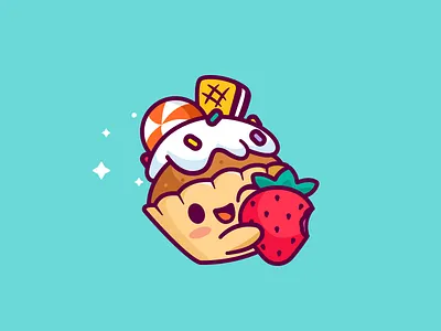 Cupcake branding brand mark cookies plush happy cupcake illustration cute fun food logo identity character smile strawberry candy yummy colorful outline cute