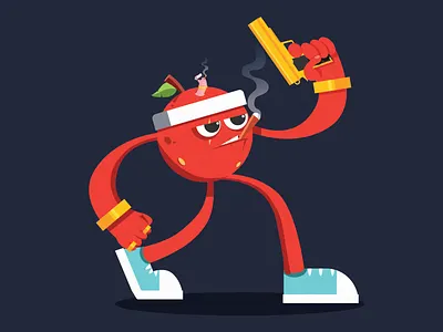 Gangster Apple "Fruit and plant" Play off agul charachter converge design flat fruit fruit illustration gold gun illustration mongolia plant sticker vector worm