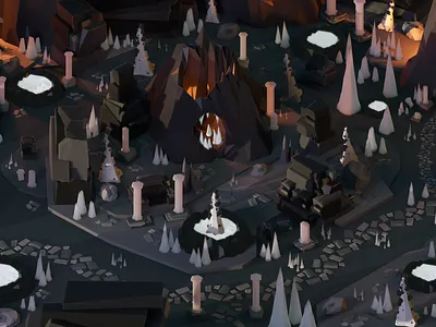 Dark Level 3d alien art cave cinema 4d cinema4d column dark design game illustration isometric low poly lowpoly octane octane render planet rock space stalagmite