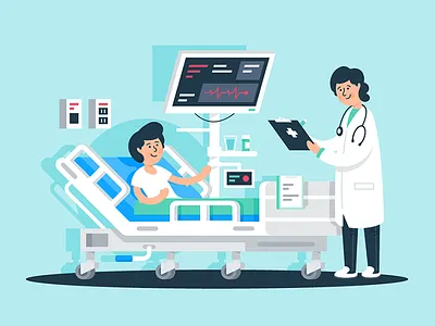 With the patient in the ward doctor equipment flat healthcare illness illustration kit8 medical patient stethoscope vector