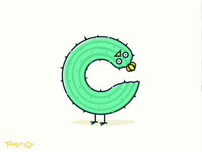 C for Cactus bird artwork character cute design graphic handmade illustration illustrator letter lettering minimal photography