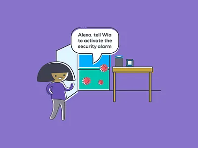 Speak to your creations alexa branding design door dotone drawing graphicdesign illustration integration internetofthings iot linedrawing person tech ui vector visuals wia