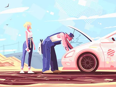 Car repair assistance assistance car character flat illustration kit8 man mechanic repair vector woman