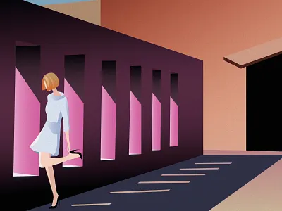 Stroll art beautiful character characters color design dress dress up girl gradient graphic illustration legs light shaddow summer vector violet window woman