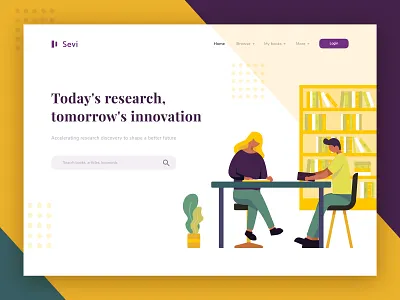 Sevi - Header exploration book app books bookshop branding design exploration flat gradation header hero illustration landingpage library mobile typography ui ux vector web website