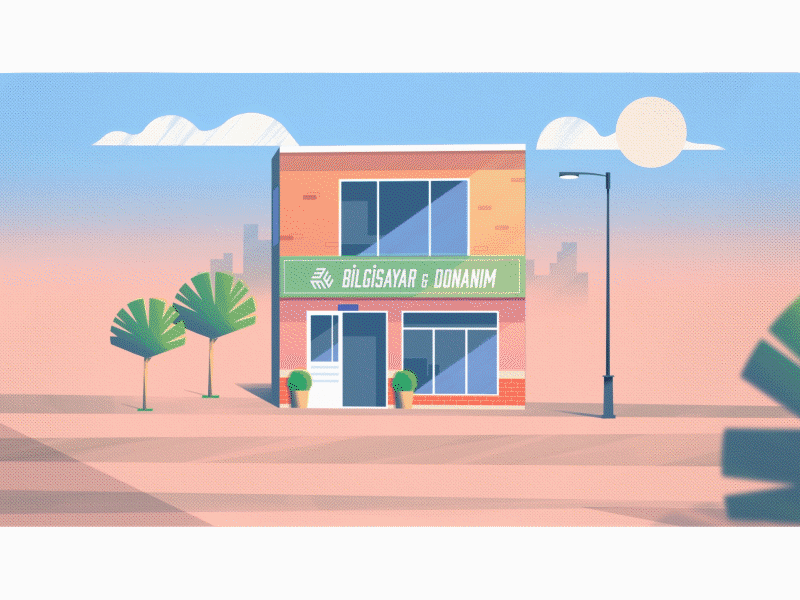 Day//Night animation building day illustration moon night sun