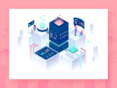 Data Analytics 3d buiding character character design city data analysis data analytics design flat design gradient header illustration isometric isometric illustration ui vector website