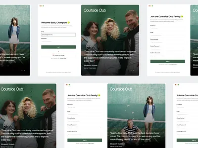 Courtside Club - Login & Sign Up Page clean club community design green login minimalist register sign up sport tennis tennis club tennis community ui design web design